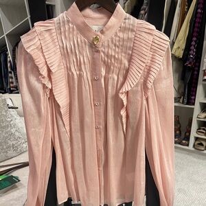 Aje Pink Ruffled Blouse